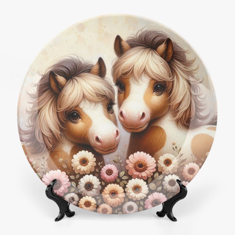 Motif plate with cute horses - beige