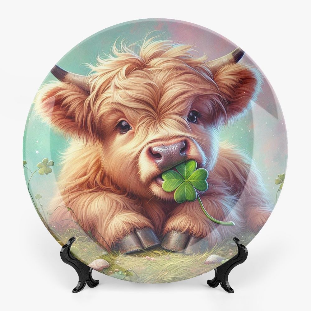 Motif plate with Highland cow - clover leaf