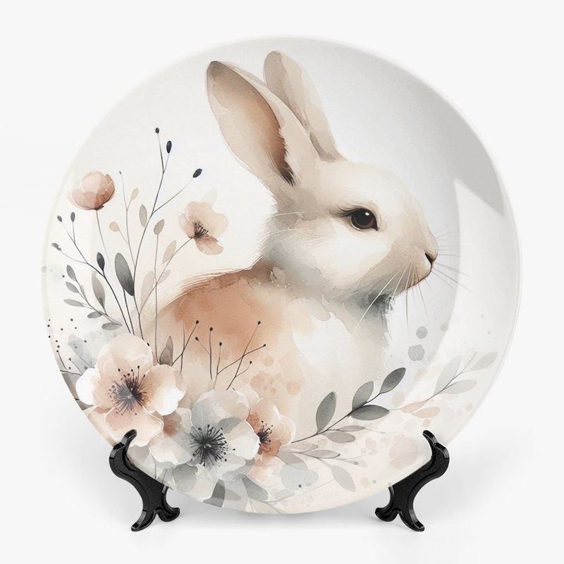 Assiette à motif lapin - beige