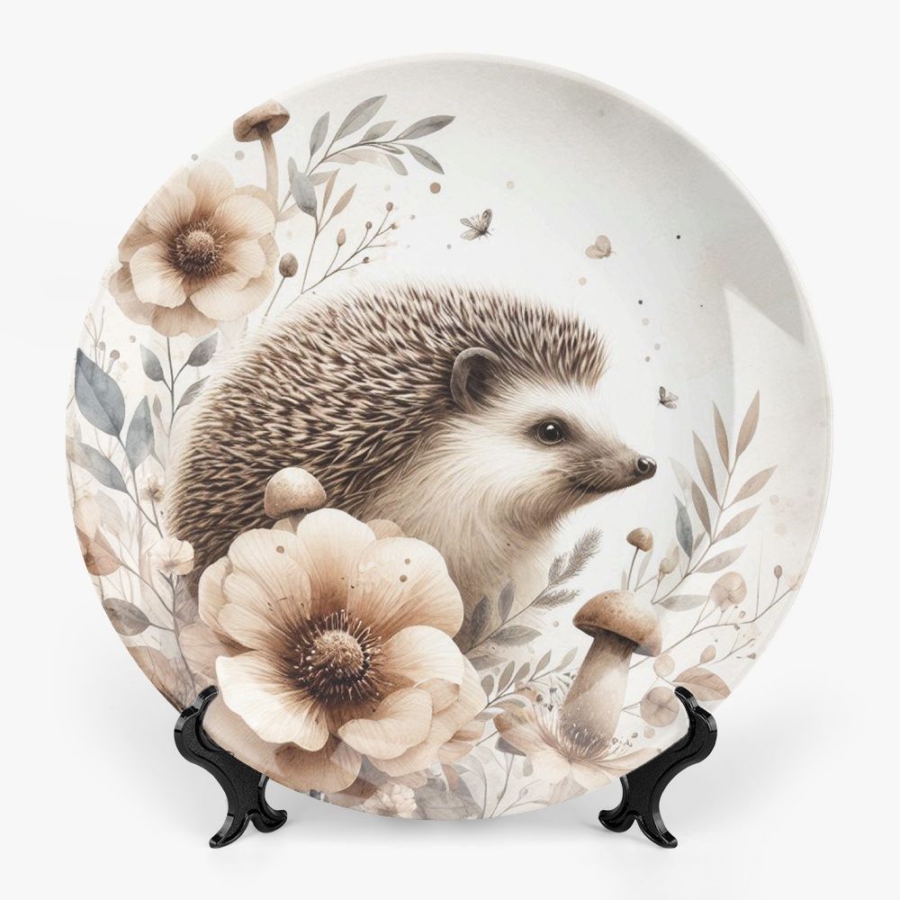 Motif plate with hedgehog - beige