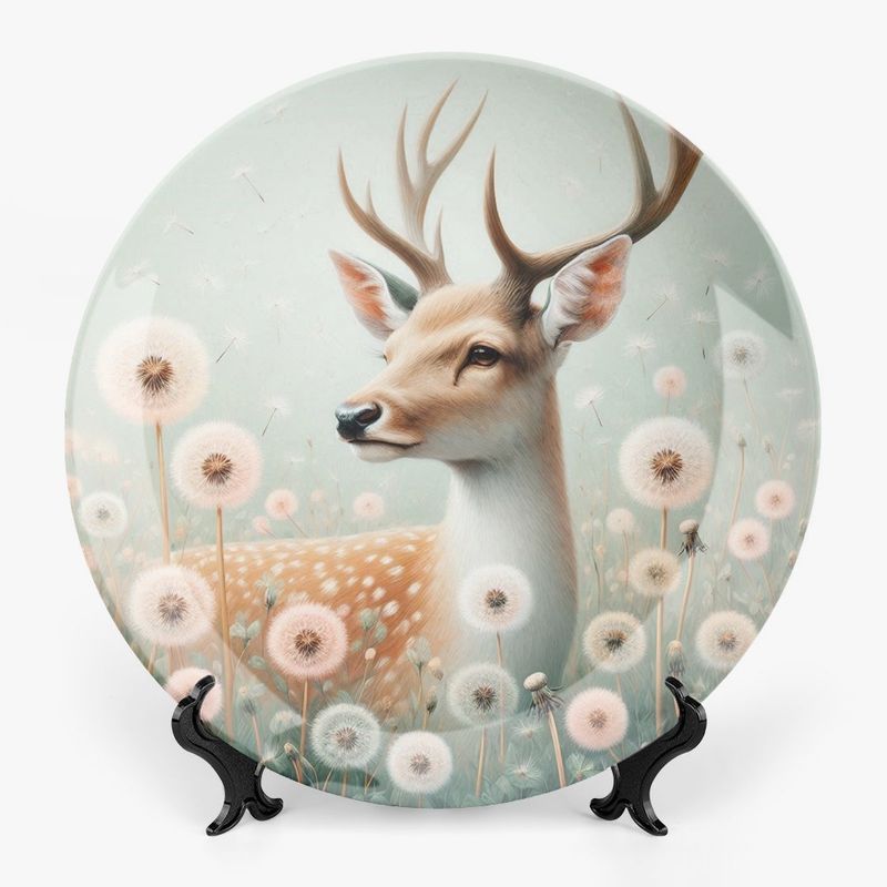 Motif plate with deer and dandelions