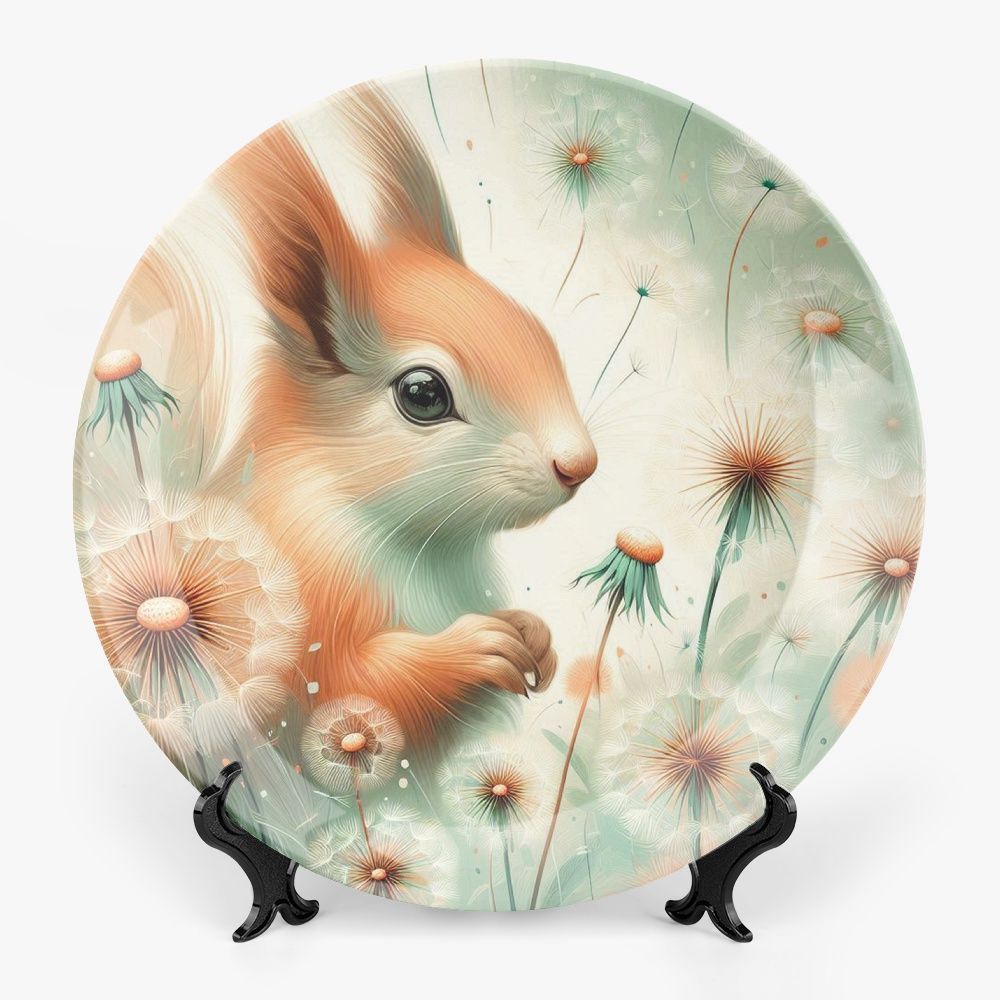Motif plate with squirrels and dandelions