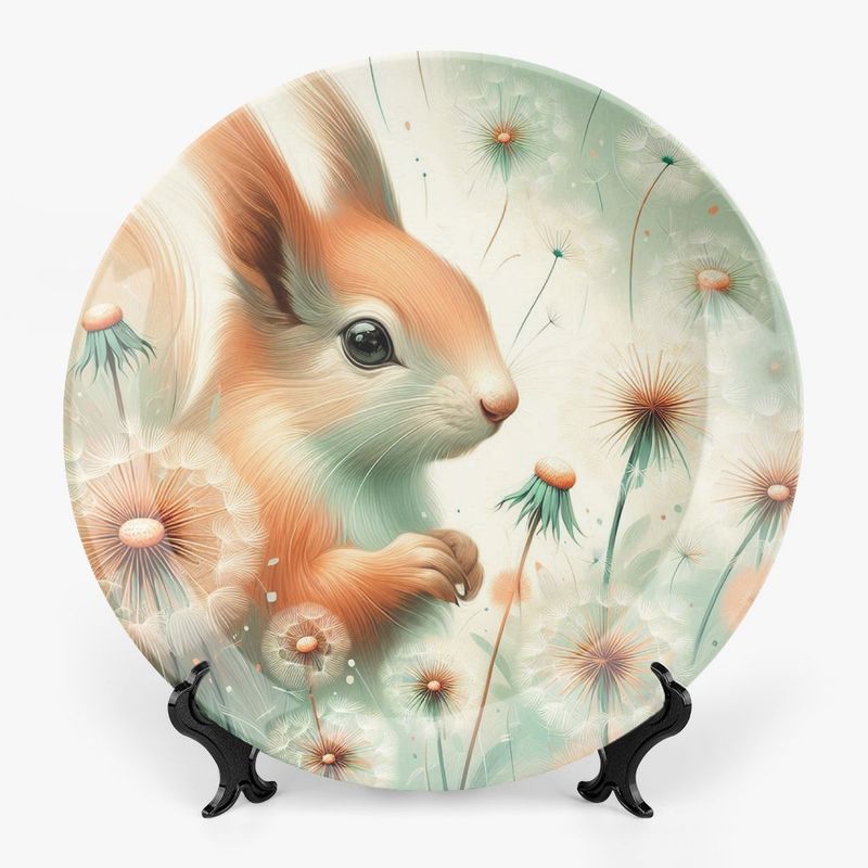 Motif plate with squirrels and dandelions