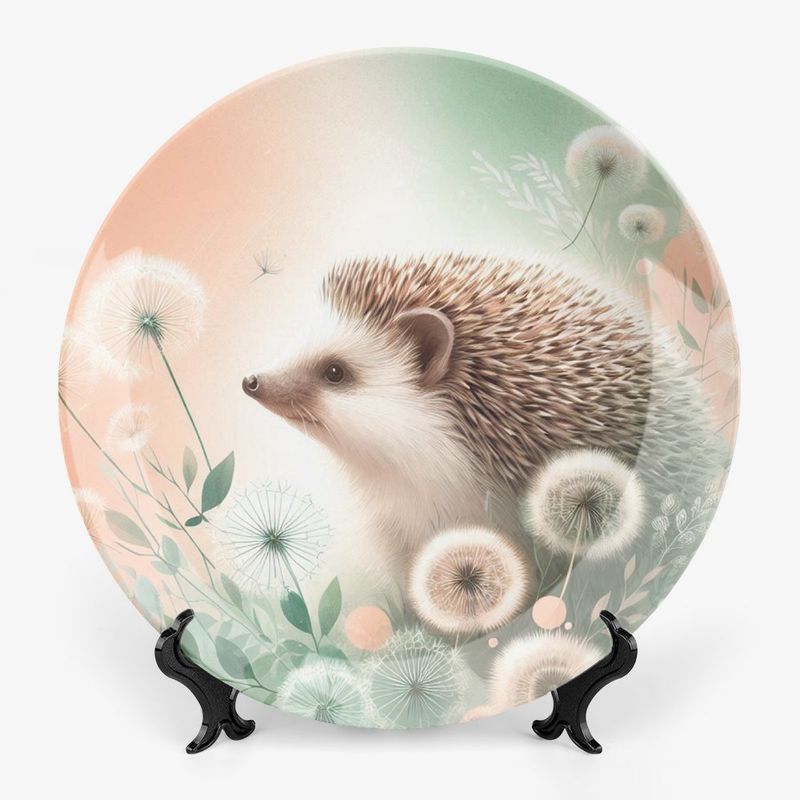 Motif plate with hedgehogs and dandelions