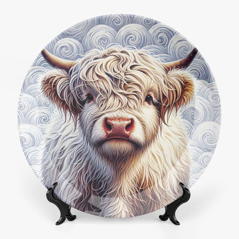 Motif plate with Highland cow - gray-blue
