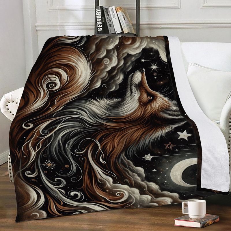 Mystical black cuddly blanket with fox motif