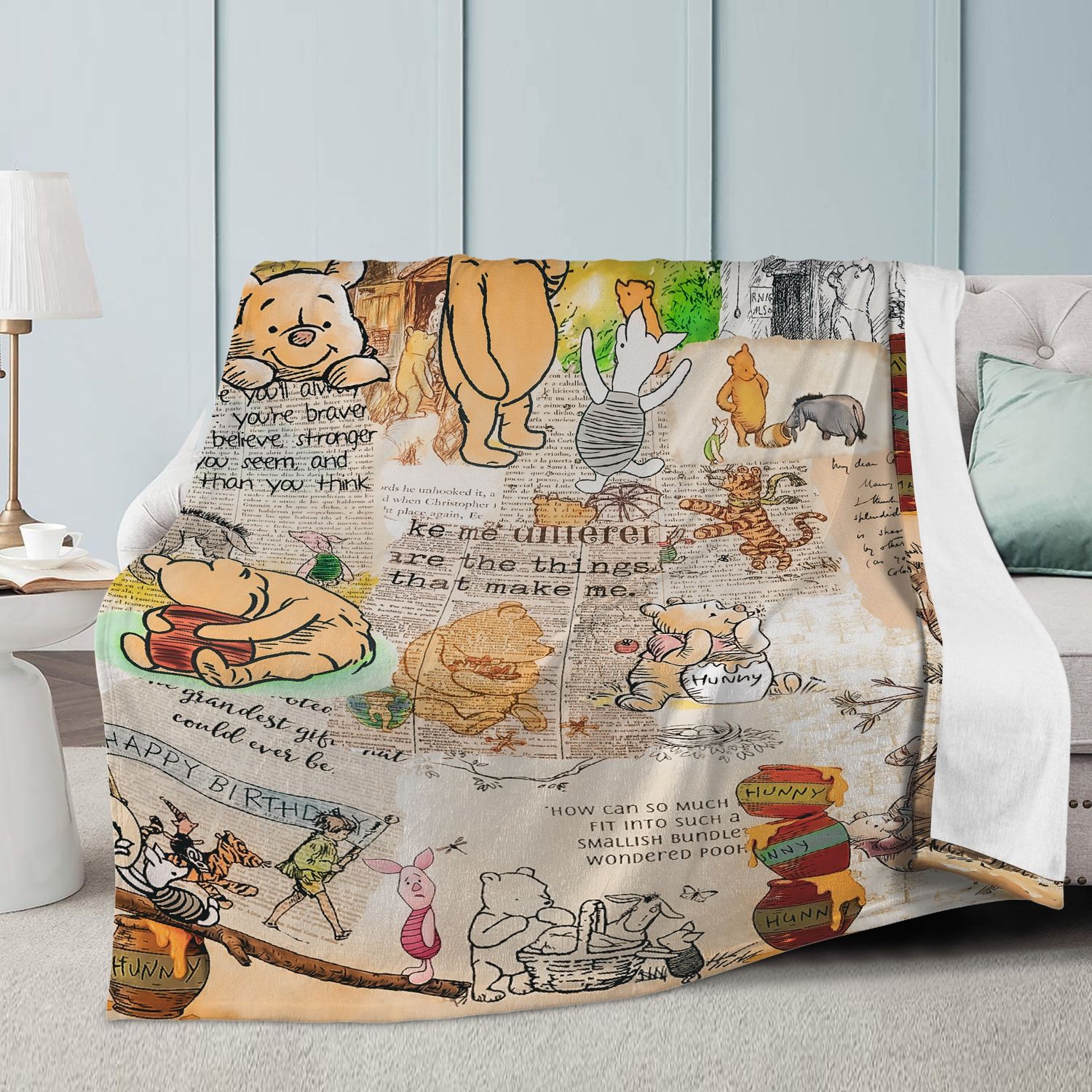 Vintage style cozy blanket with Winnie the Pooh