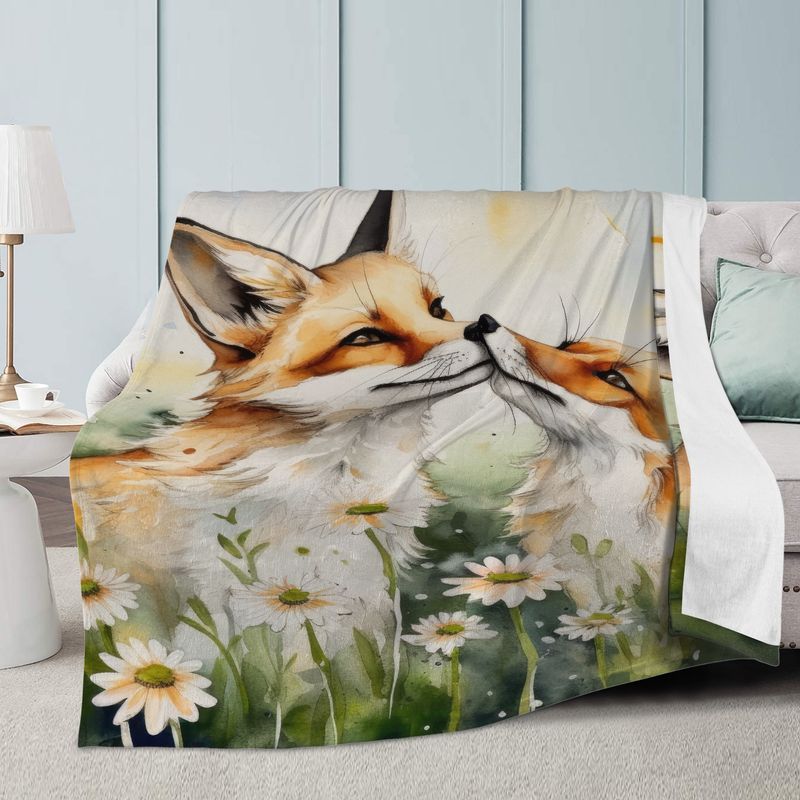 Charming cuddly blanket with foxes in love motif