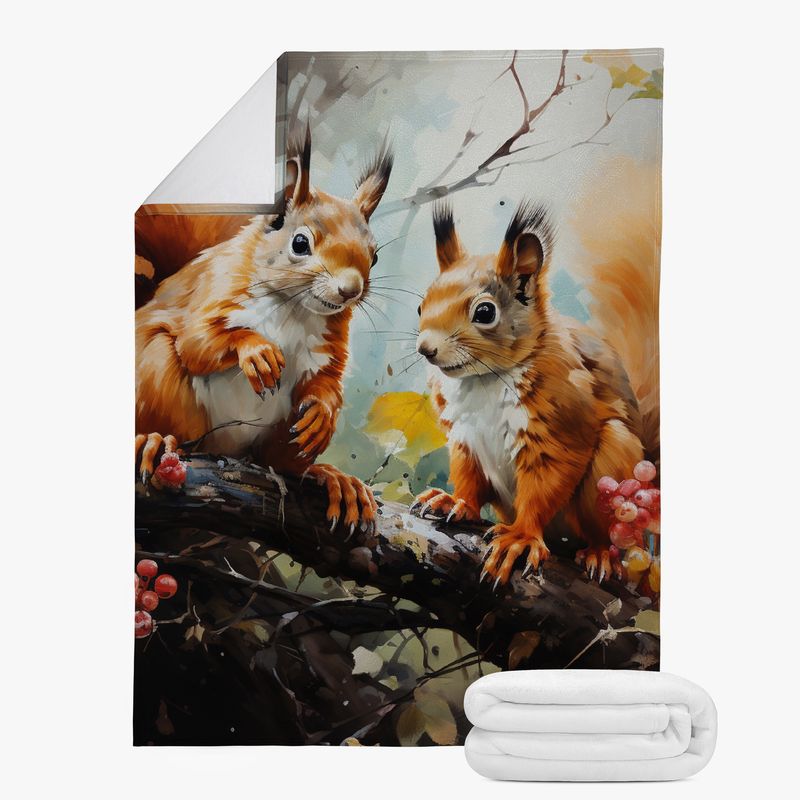 Adorable cuddly blanket with a squirrel motif