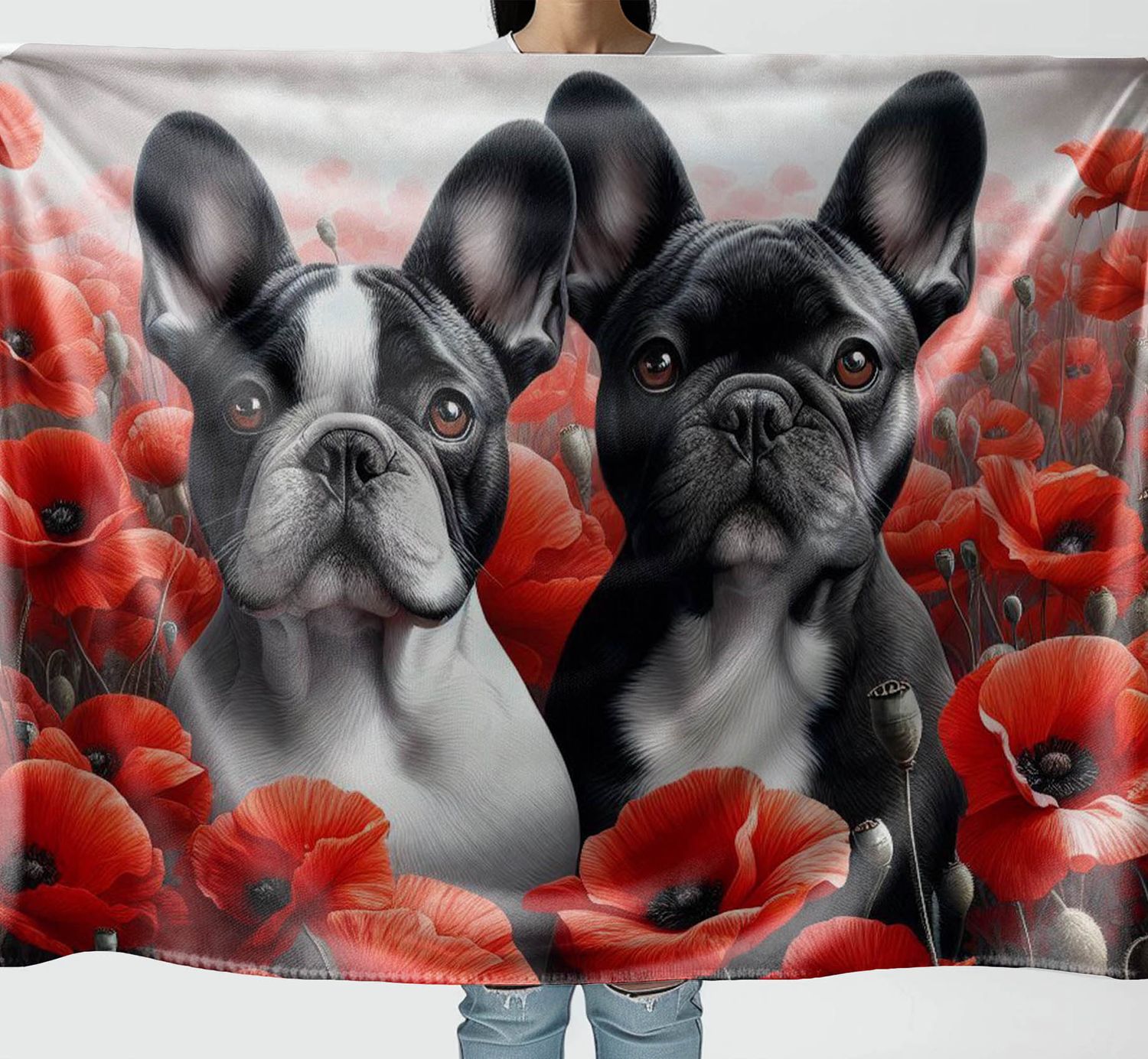 French Bulldog and Red Poppies Cuddly Blanket