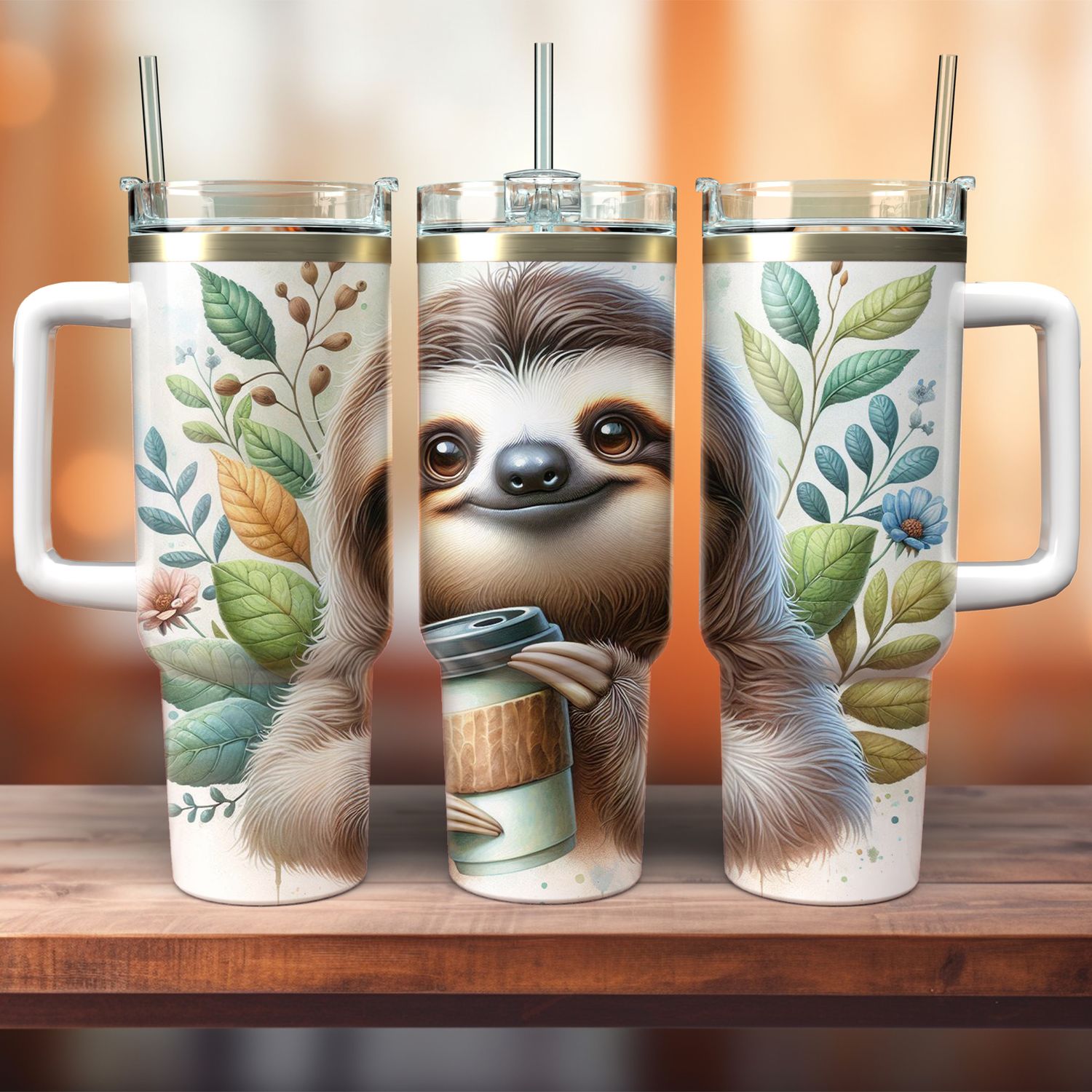 Car Tumbler - To Go - Sloth with Coffee