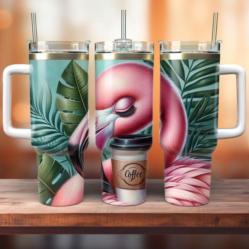 Tumbler with handle - ToGo - Tropical Flamingo - Coffee