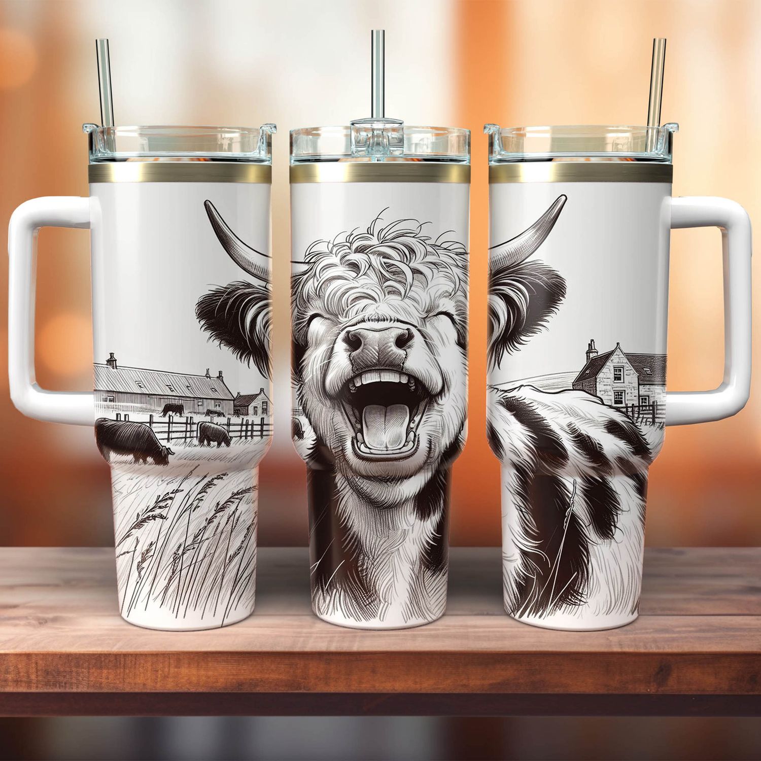 Tumbler with handle - ToGo - Laughing Highland Cow
