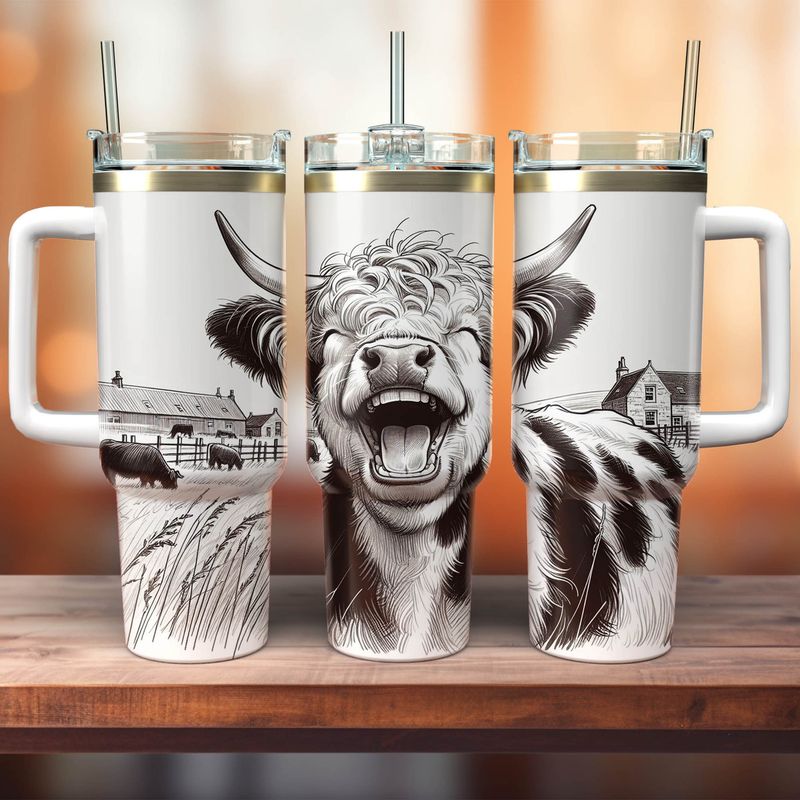 Tumbler with handle - ToGo - Laughing Highland Cow