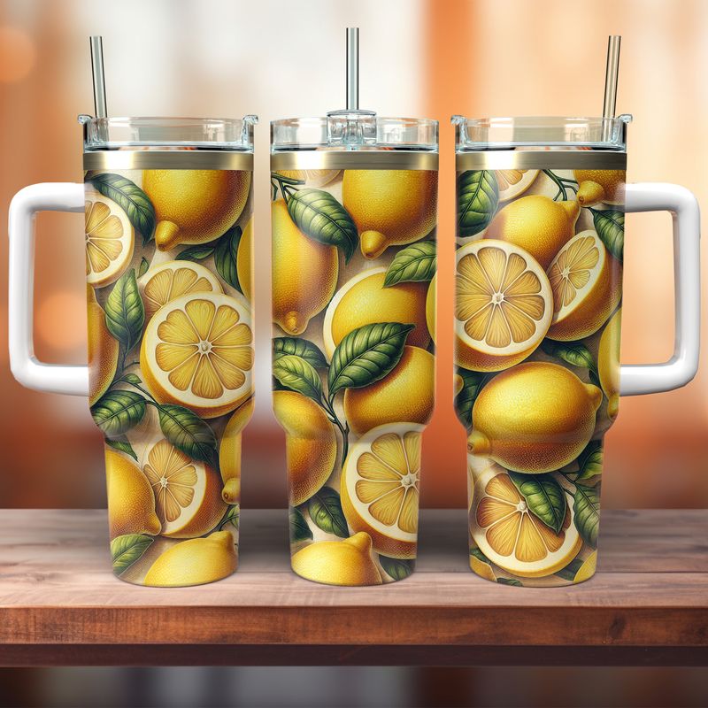 Tumbler with handle - ToGo - Yellow Lemons