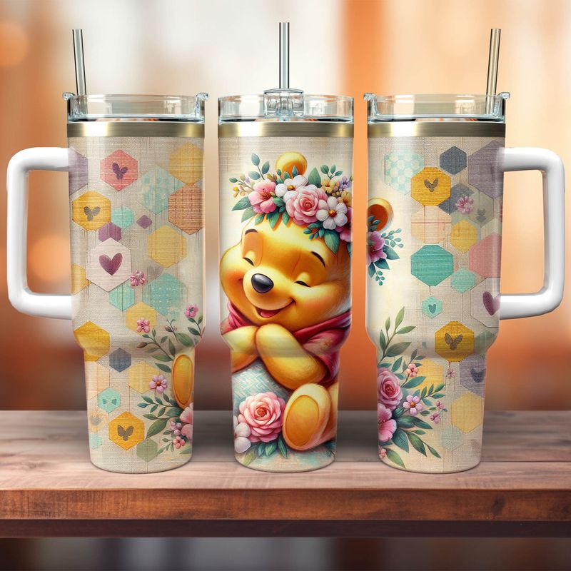 Tumbler with handle - ToGo - Winnie the Pooh with flower crown - Vintage