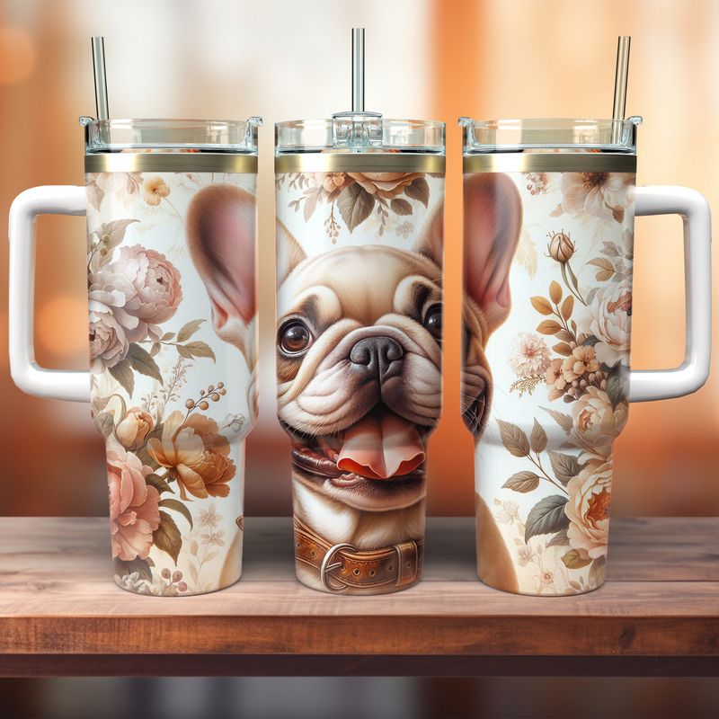 Tumbler with handle - ToGo - French Bulldog - Vintage