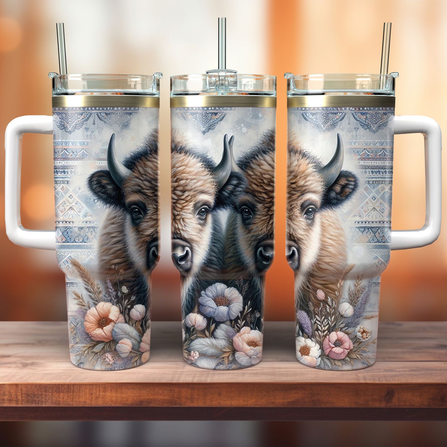 Tumbler with handle - ToGo - Bison - Bohemian style