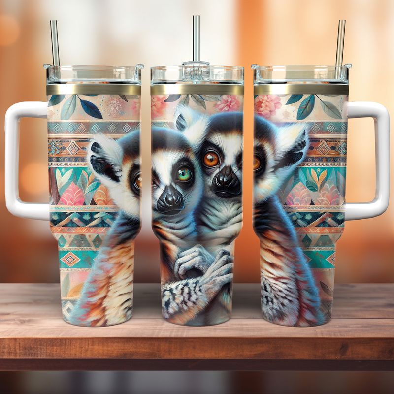 Tumbler with handle - ToGo - Lemurs - Bohemian style
