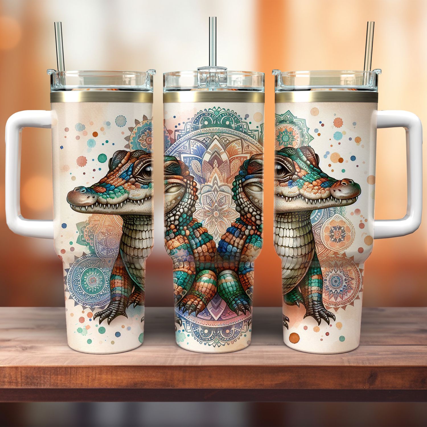 Tumbler with handle - ToGo - Crocodile - Bohemian style