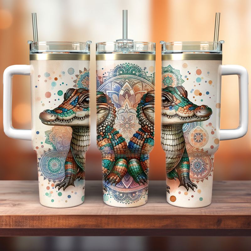 Tumbler with handle - ToGo - Crocodile - Bohemian style
