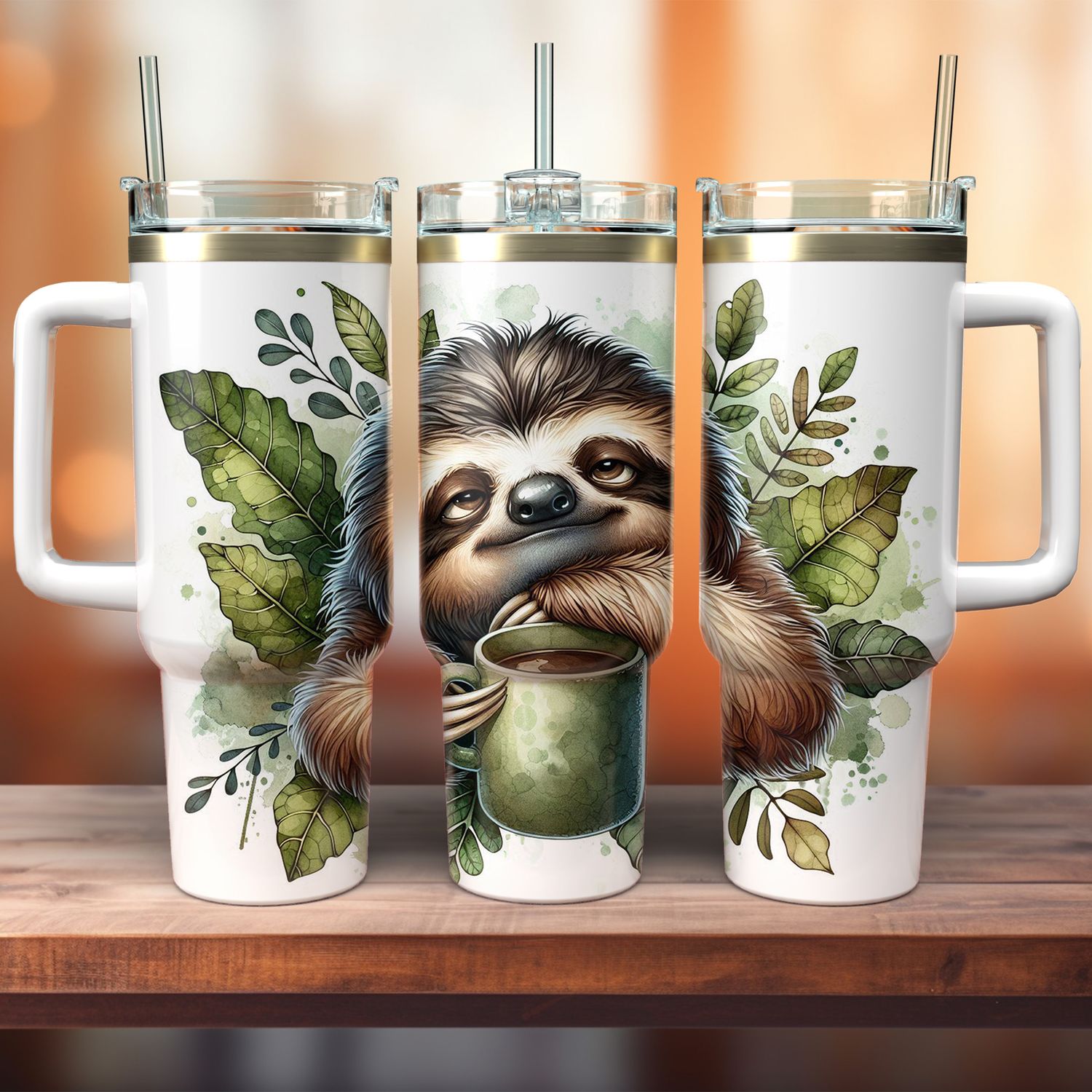 Tumbler with handle - ToGo - Sloth - Coffee
