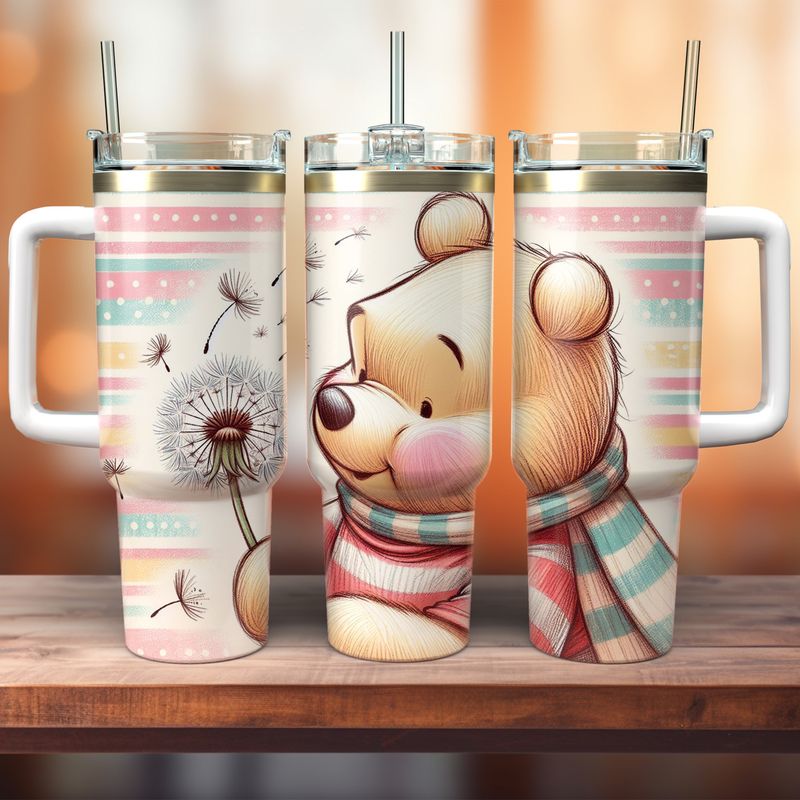 Tumbler with handle - ToGo - Winnie the Pooh with dandelion - pastel colors