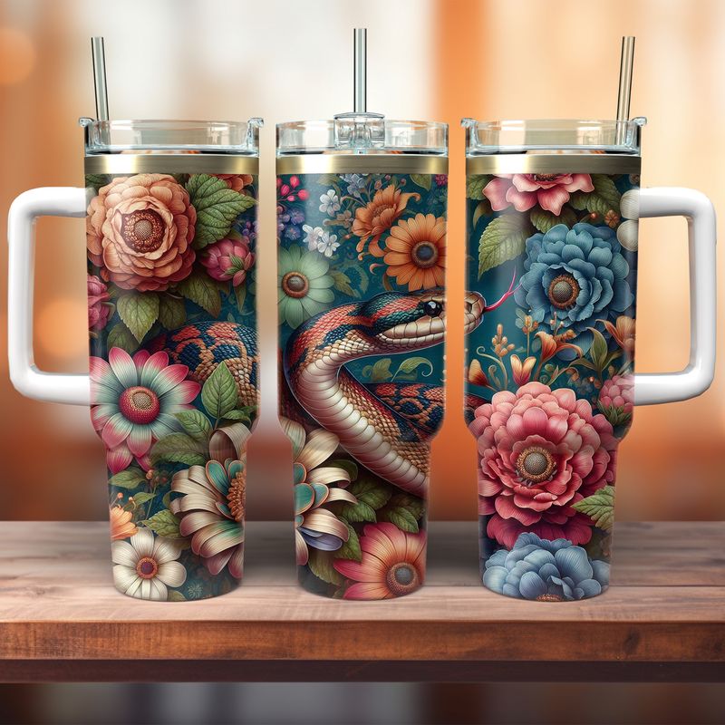 Tumbler with handle - ToGo - Flowery Snake