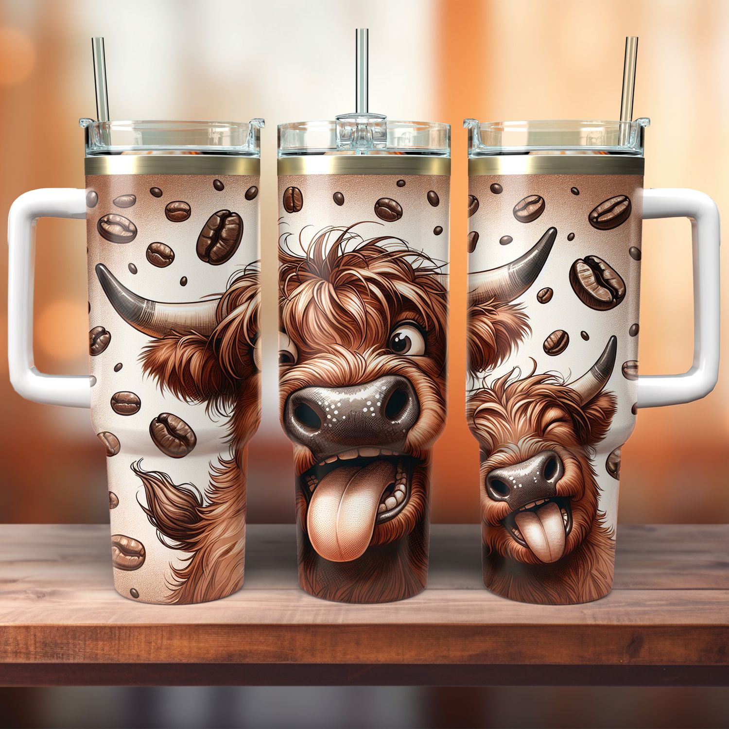 Tumbler with handle - ToGo - Funny Highland Cow - Coffee Beans