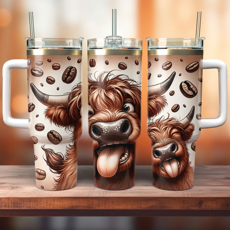 Tumbler with handle - ToGo - Funny Highland Cow - Coffee Beans