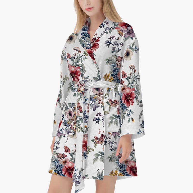 White floral pattern bathrobe