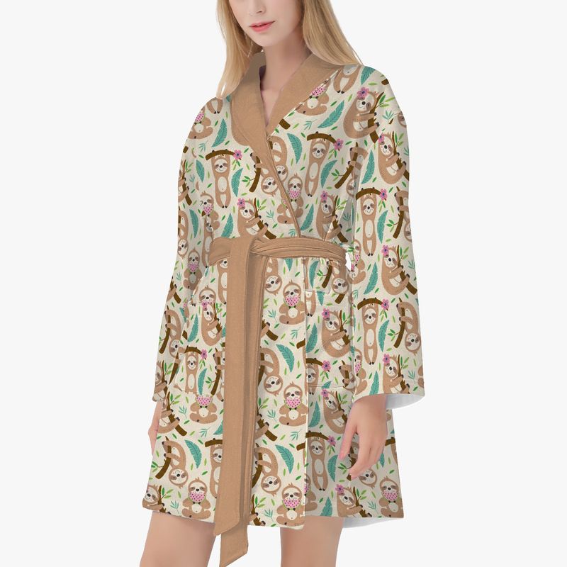 Beige sloth pattern bathrobe