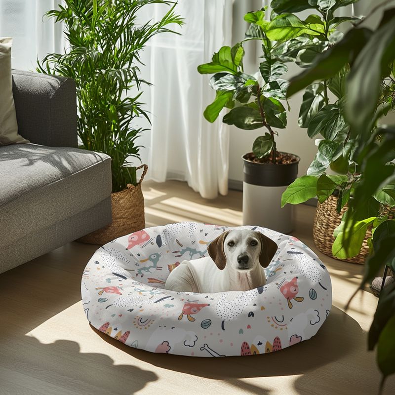 Beige pet bed dog pattern
