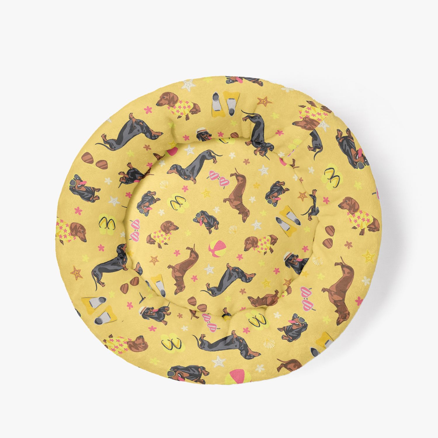 Yellow Pet Bed Dachshund Beach Pattern