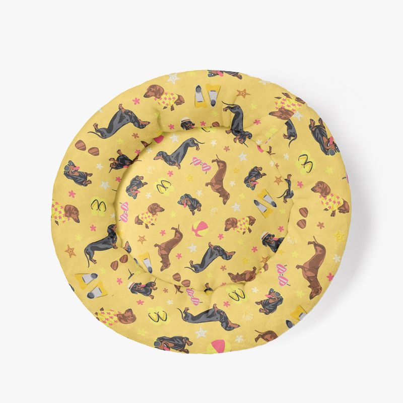 Yellow Pet Bed Dachshund Beach Pattern
