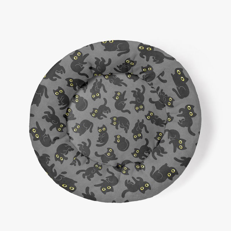 Gray pet bed Black cartoon cat