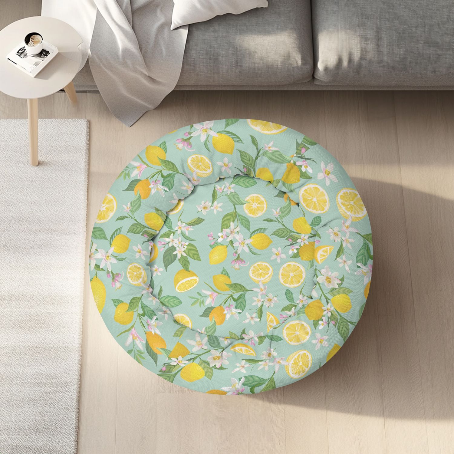 Mint green pet bed lemon pattern