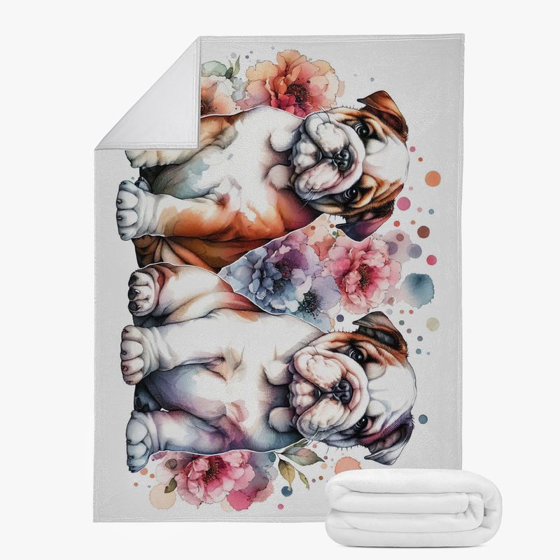 White blanket with English bulldogs