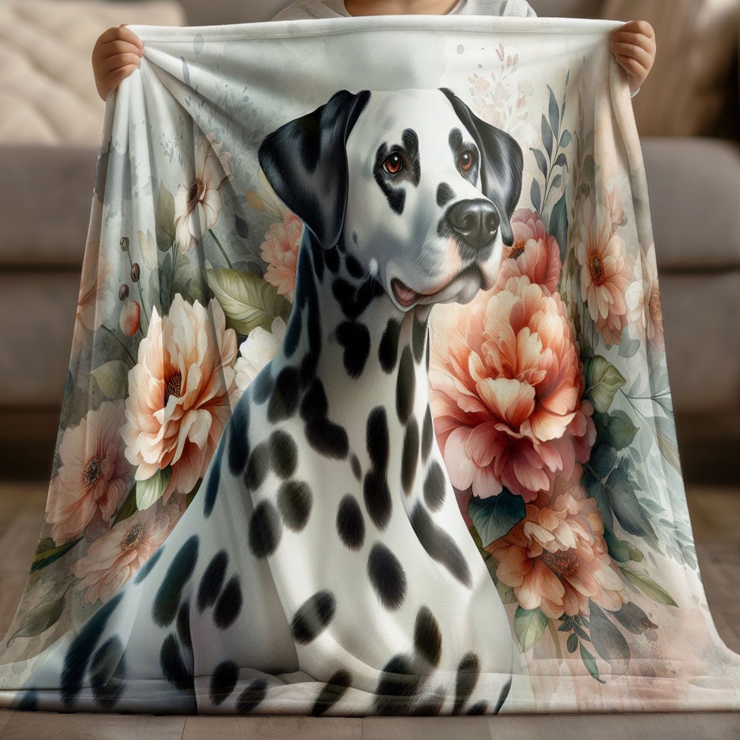 Floral blanket with Dalmatian motif