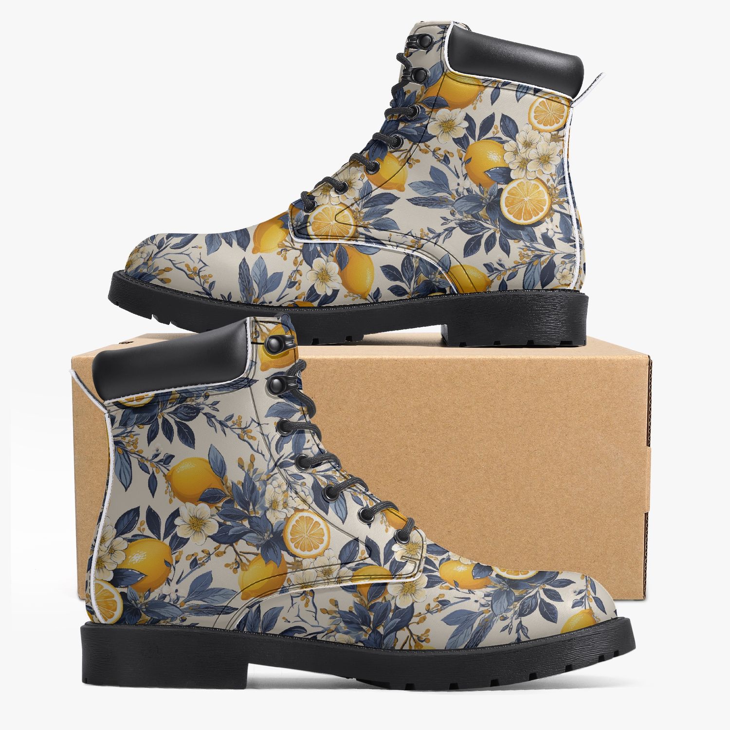 Vintage style lemon pattern leather boots