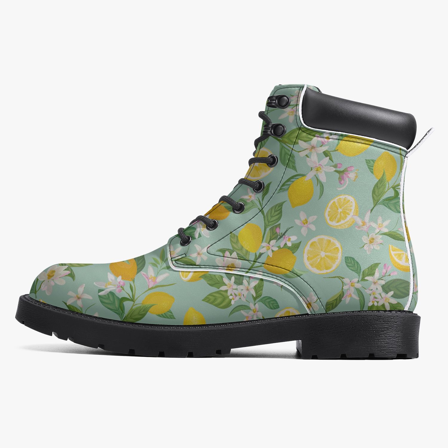 Mint green lemon pattern leather boots