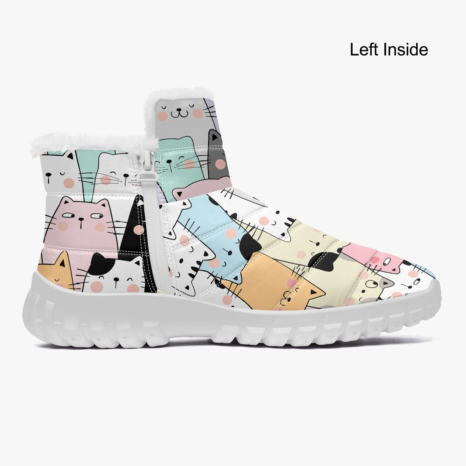Zipper Winter Boots with Fur - Colorful Cartoon Cats