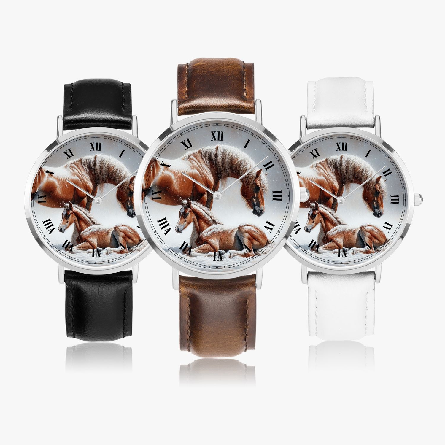 Winter horse leather wristwatch silver