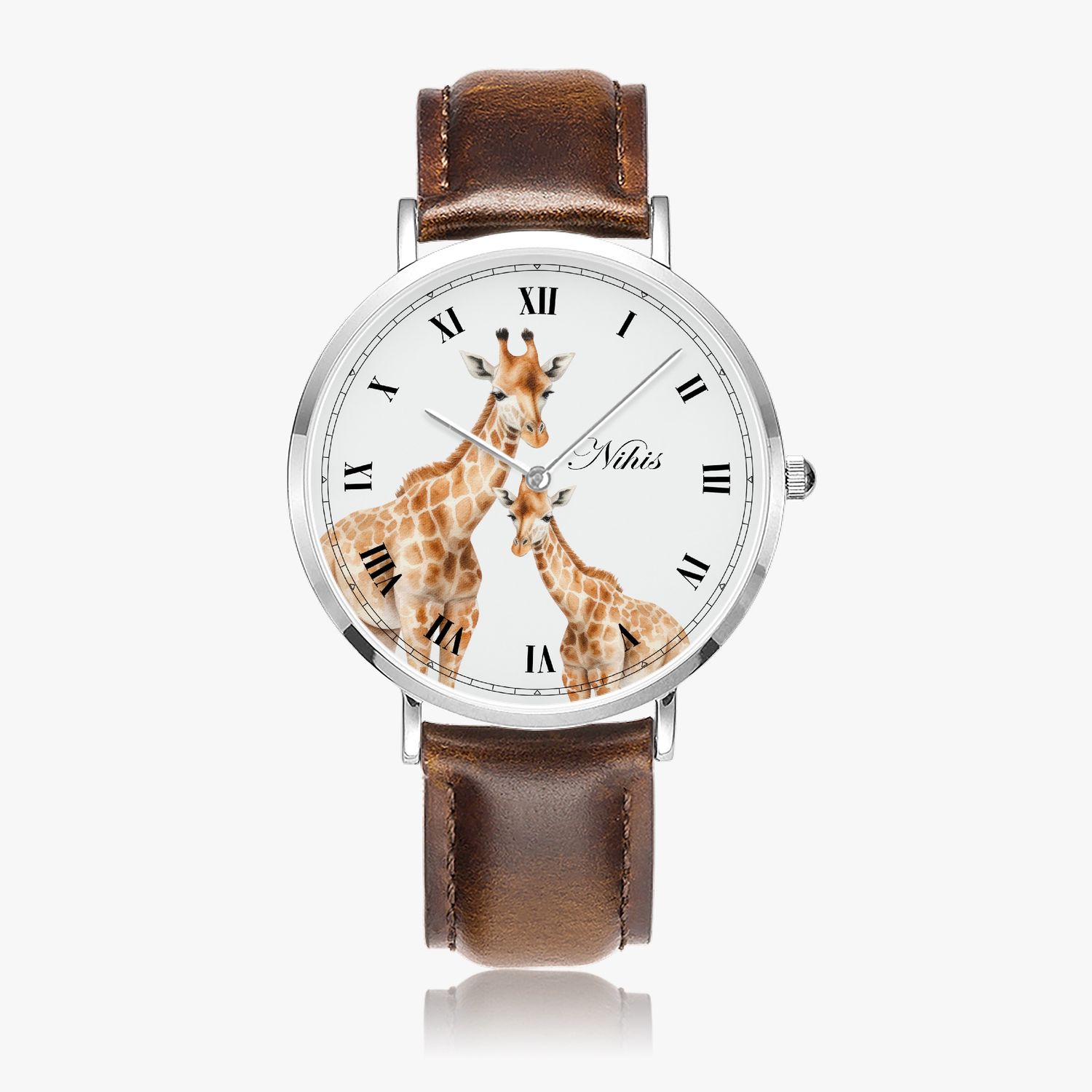 Charming giraffe leather wristwatch silver