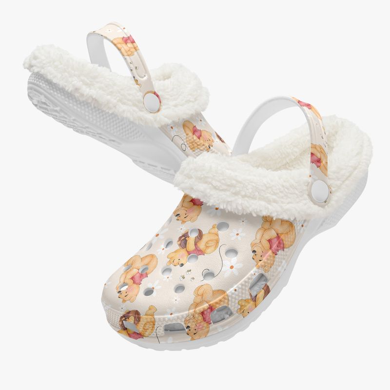 Beige faux fur clogs Winnie the Pooh
