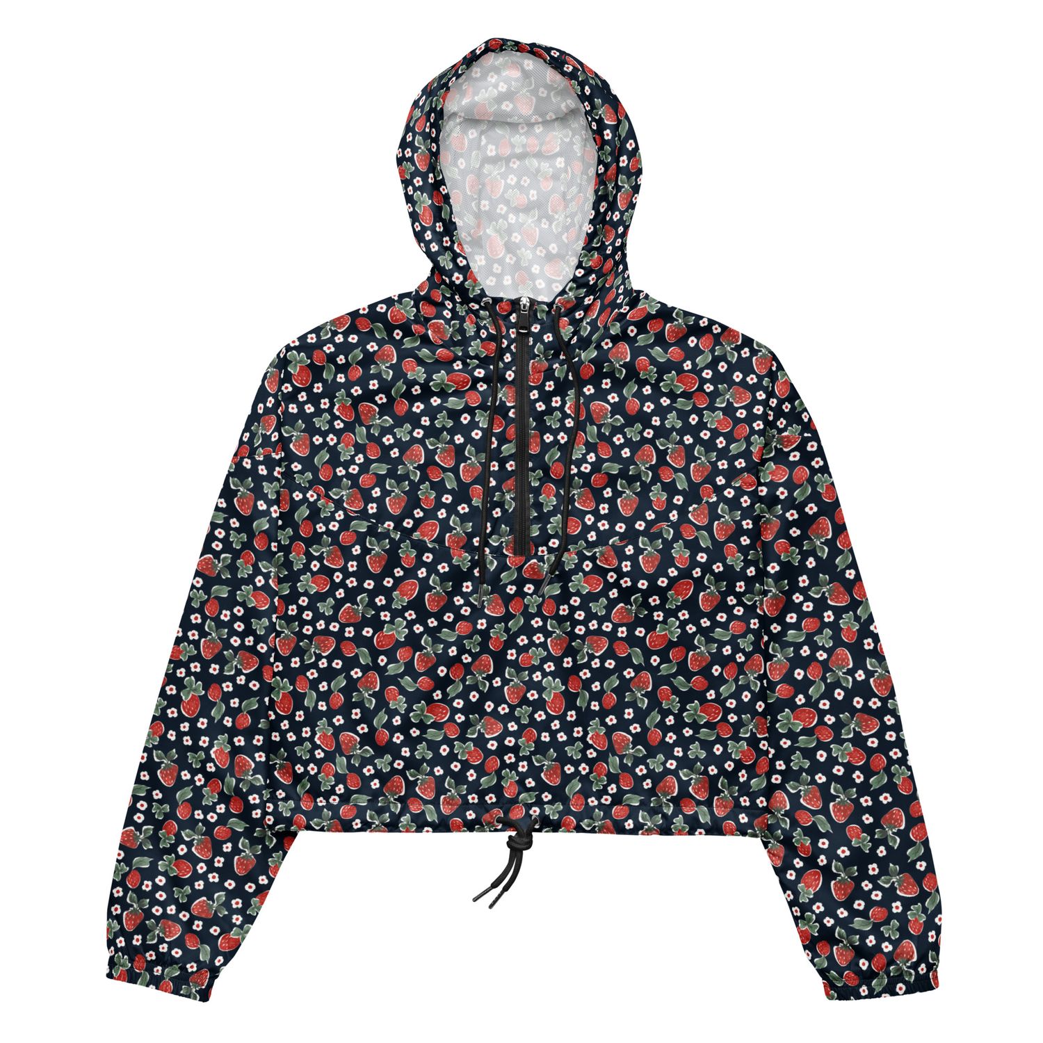Cropped windbreaker dark blue - strawberries