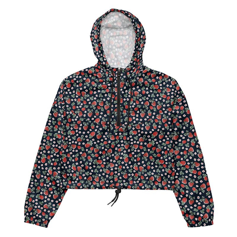 Cropped windbreaker dark blue - strawberries