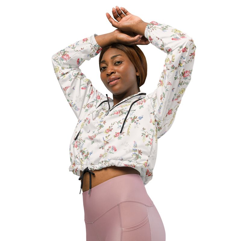 Vintage style cropped windbreaker floral pattern