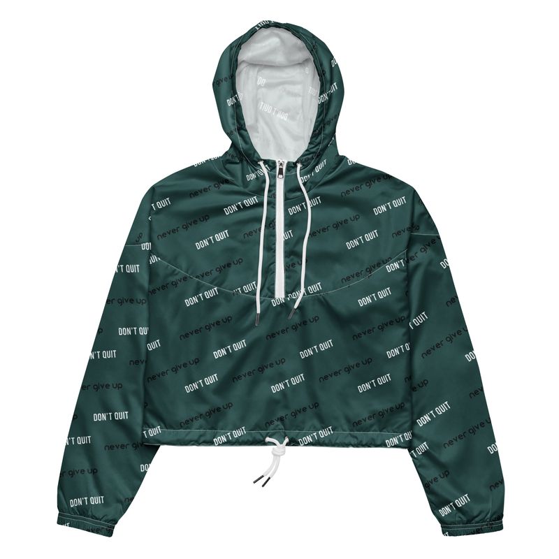 Dunkelgrüne Bauchfreier Windbreaker &quot;Never Give Up&quot;