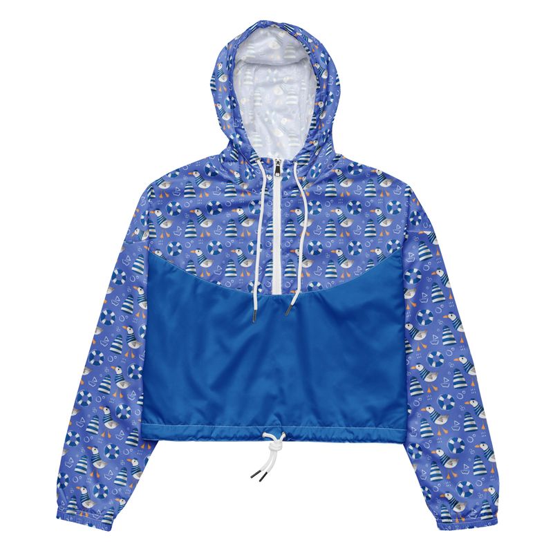 Blue cropped windbreaker funny seagulls